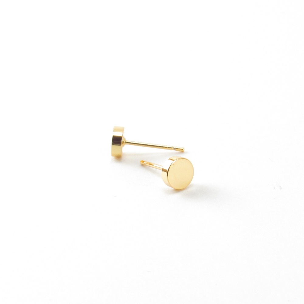 Gold Circle Stud Earrings Small Flat Discs Unisex